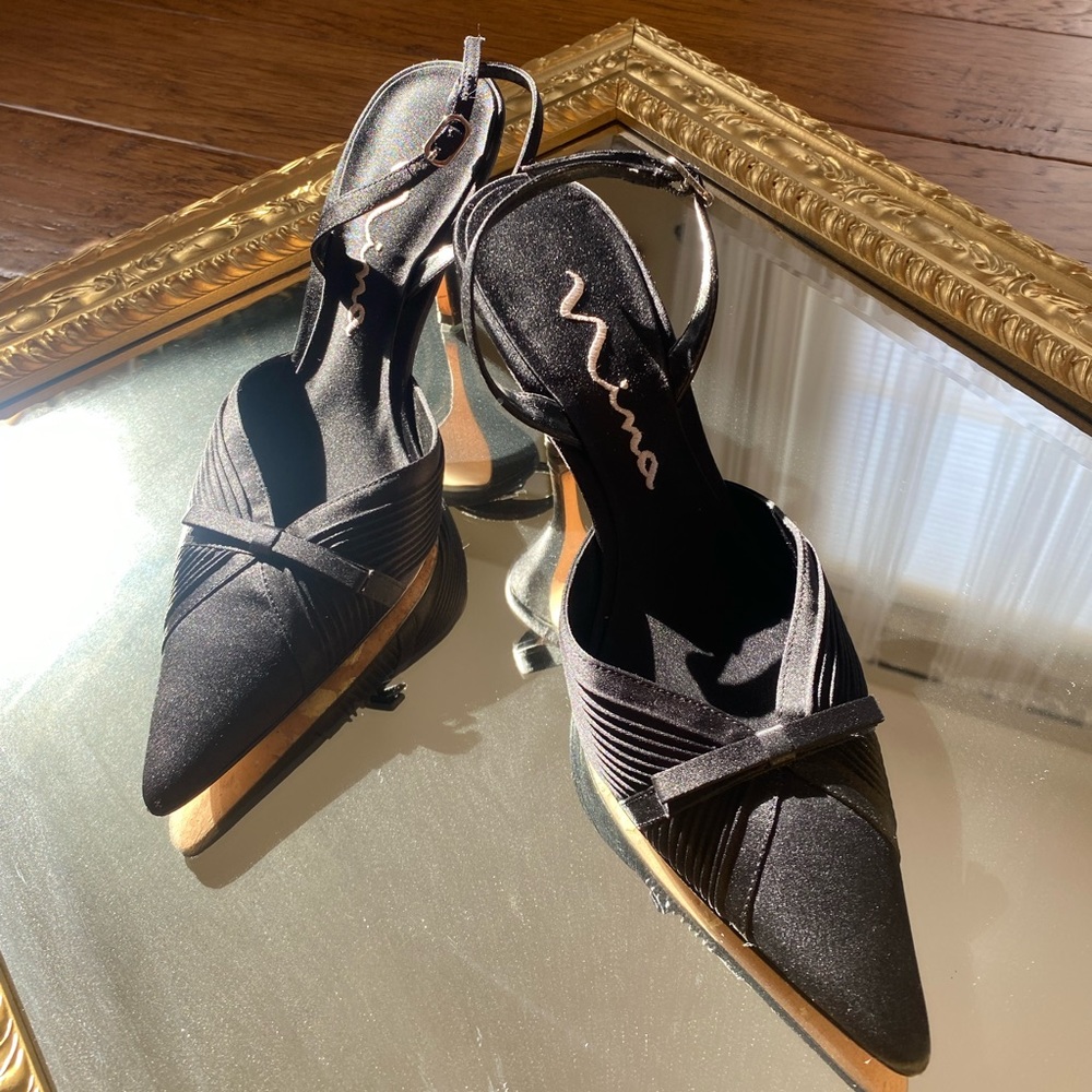 Nina Black Satin Slingbacks Sz. 9m